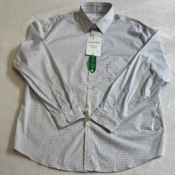 Calvin Klein Dress Shirt, Stretch, White/Blue Plaid, Neck, 17-17 1/2, 34/35, NWT - Picture 6 of 16